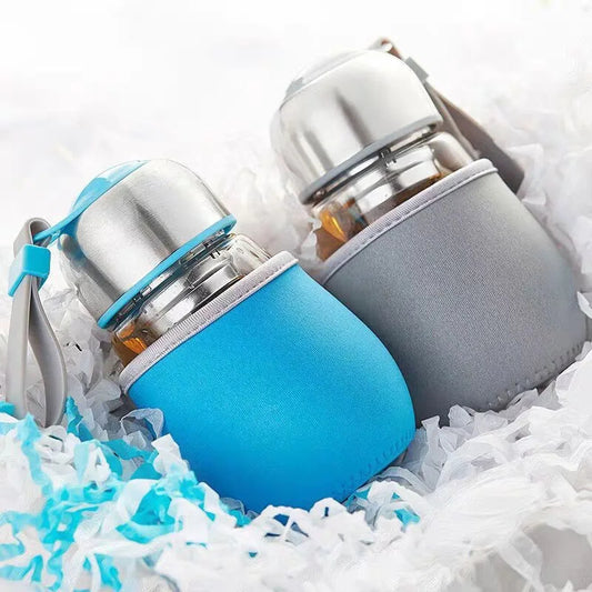 Cute Kids Glass Water Bottle with Protective Cloth Sleeve