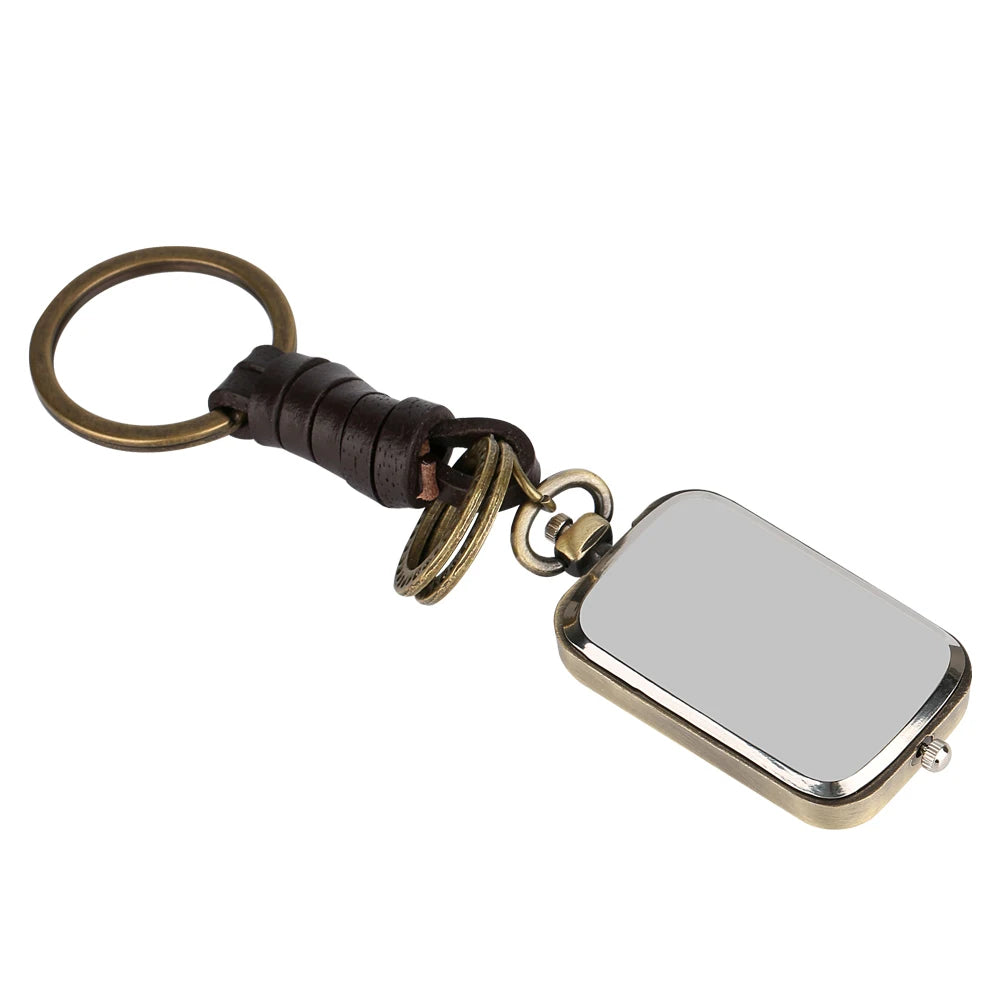 Stylish Vintage Bronze Pocket Watch with Dual Time Display with Keychain Clip