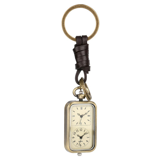 Stylish Vintage Bronze Pocket Watch with Dual Time Display with Keychain Clip