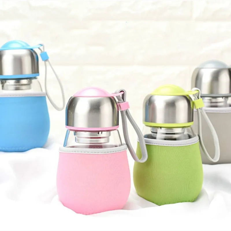 Cute Kids Glass Water Bottle with Protective Cloth Sleeve