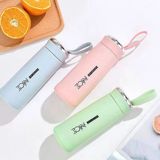 Stylish Glass Water Bottle with Thermos Cup Design