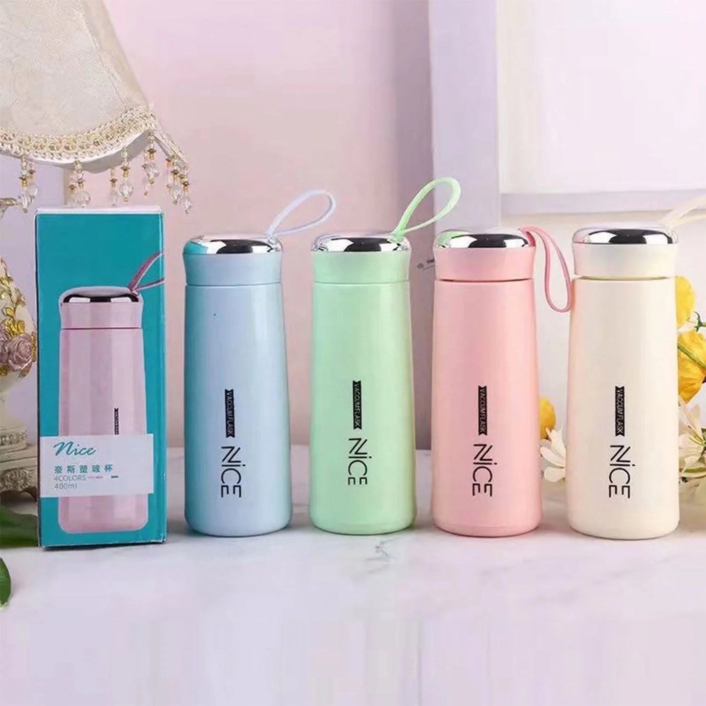 Stylish Glass Water Bottle with Thermos Cup Design