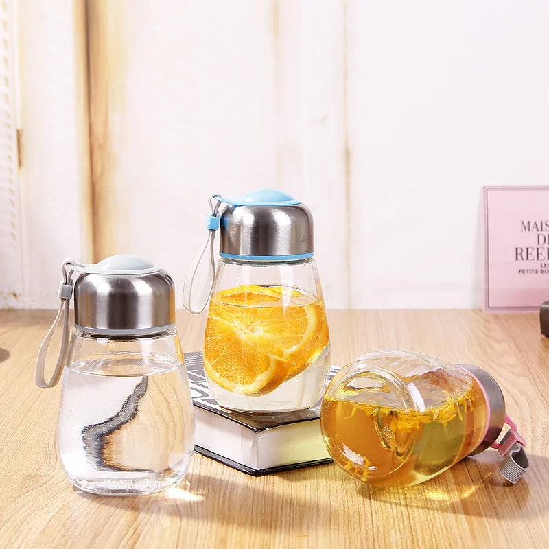Cute Kids Glass Water Bottle with Protective Cloth Sleeve