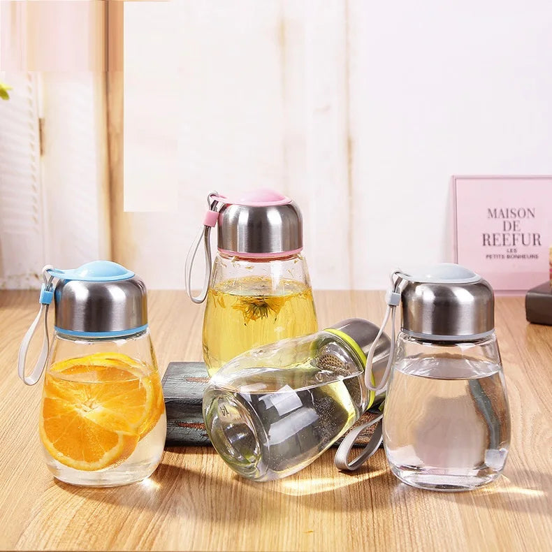Cute Kids Glass Water Bottle with Protective Cloth Sleeve