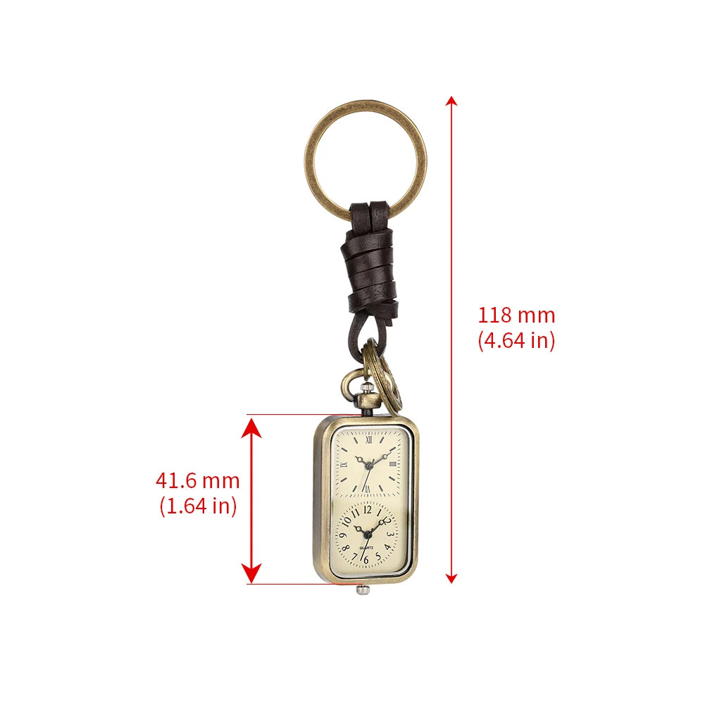 Stylish Vintage Bronze Pocket Watch with Dual Time Display with Keychain Clip