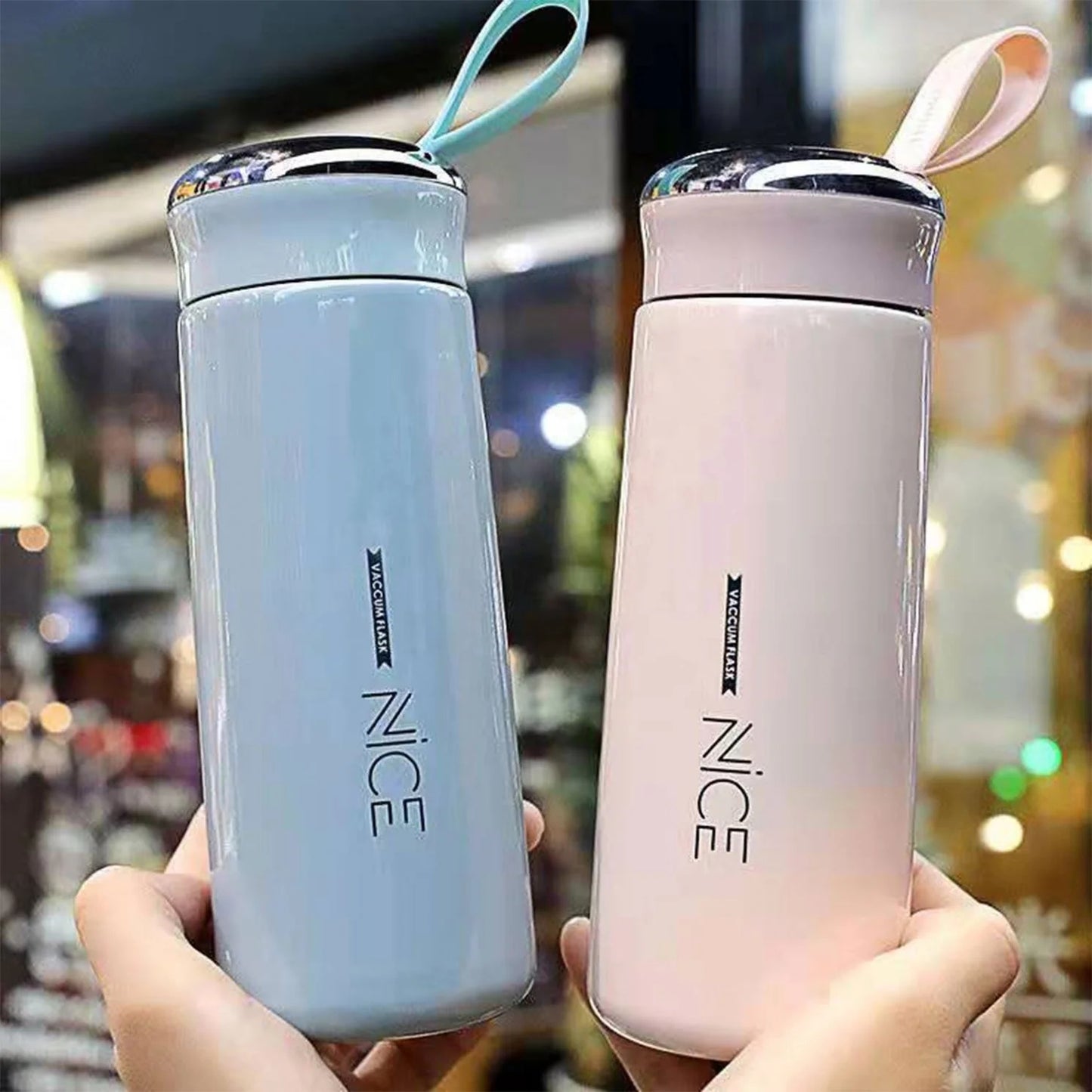 Stylish Glass Water Bottle with Thermos Cup Design