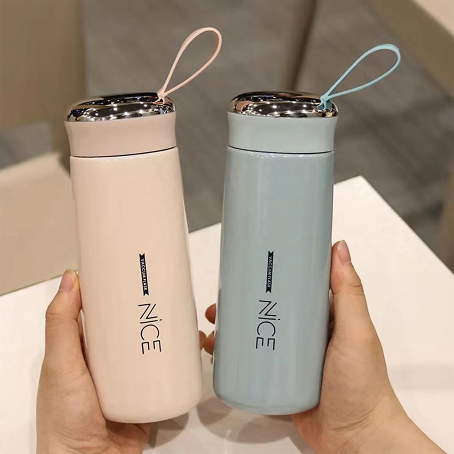 Stylish Glass Water Bottle with Thermos Cup Design