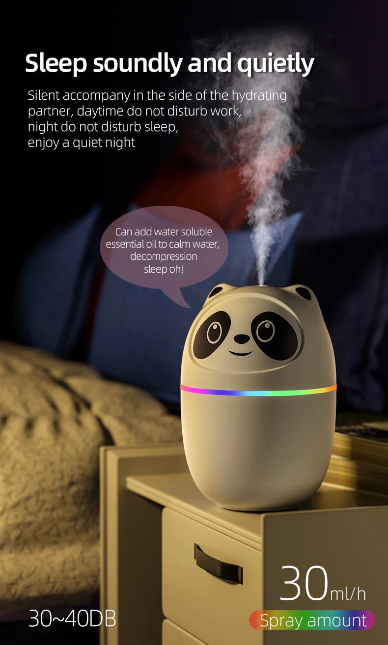 Premium Mini Panda Cool Mist Humidifier & Aroma Diffuser | Ultrasonic Quiet Air Purifier for Home, Office & Baby | LED Night Light & Portable Design