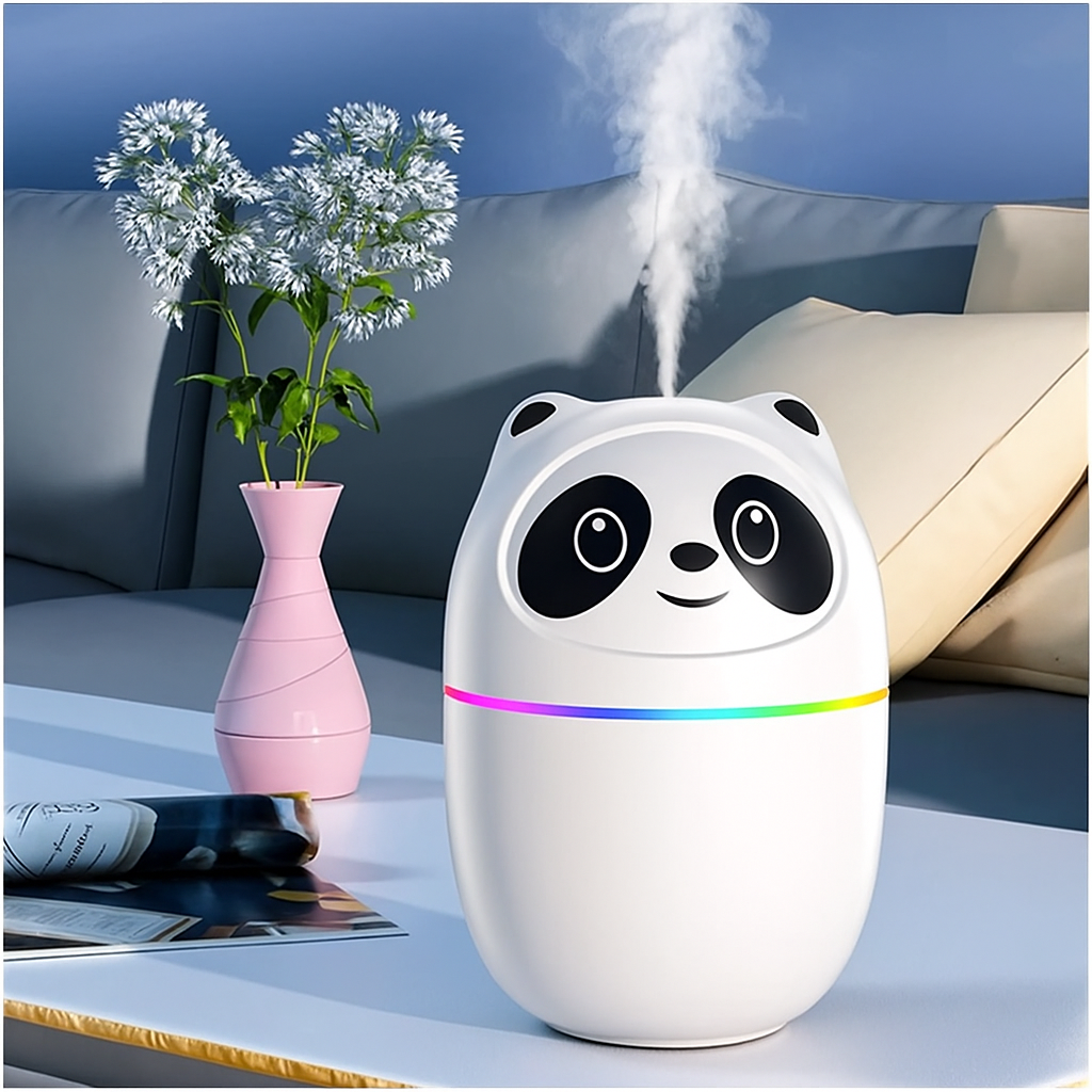 Premium Mini Panda Cool Mist Humidifier & Aroma Diffuser | Ultrasonic Quiet Air Purifier for Home, Office & Baby | LED Night Light & Portable Design
